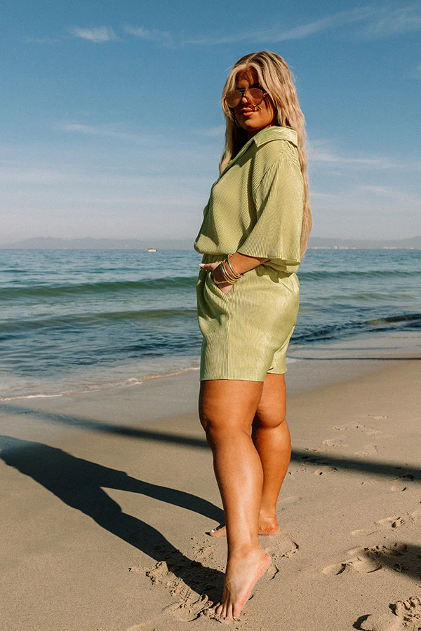 Tour The Town Pleated Shorts In Lime Punch Curves - Image 5