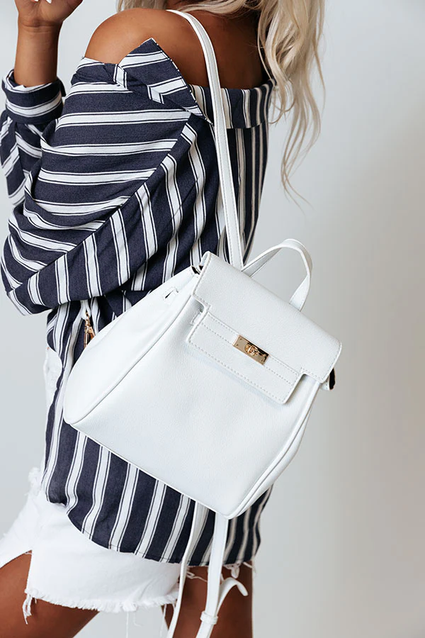 Travel Together Faux Leather Backpack In White - Image 5