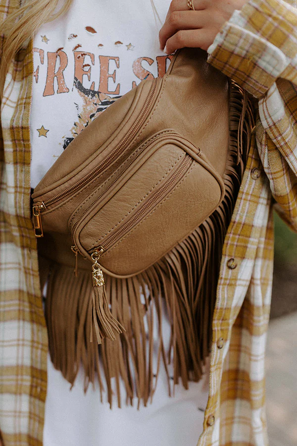 Trip Of My Life Fringe Fanny Pack In Khaki - Image 4