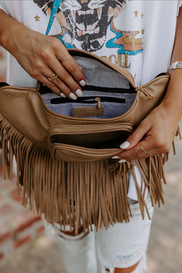 Trip Of My Life Fringe Fanny Pack In Khaki - Image 5