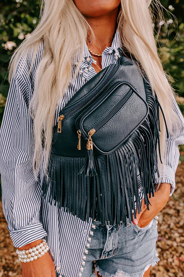 Trip Of My Life Fringe Fanny Pack In Navy - Image 2