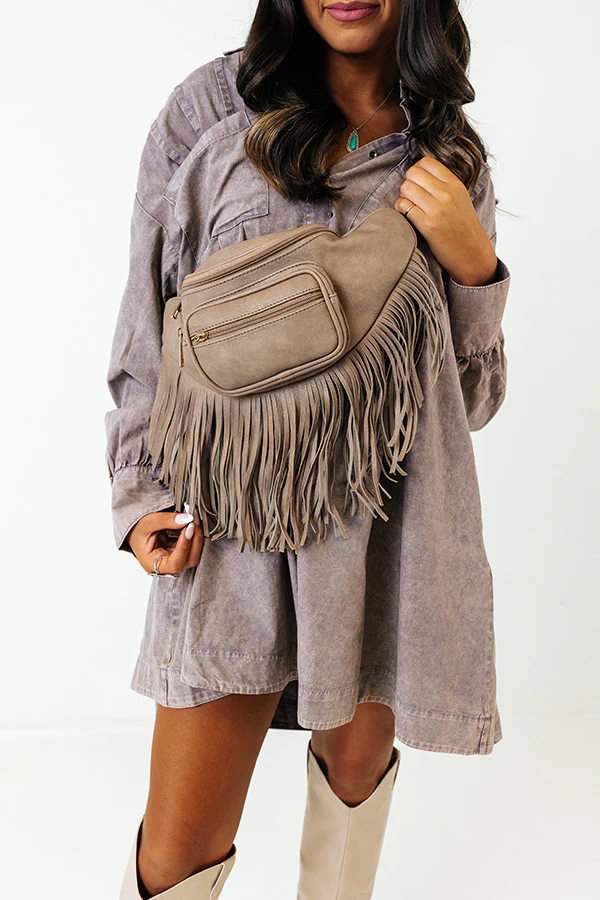 Trip Of My Life Fringe Fanny Pack In Taupe - Image 4