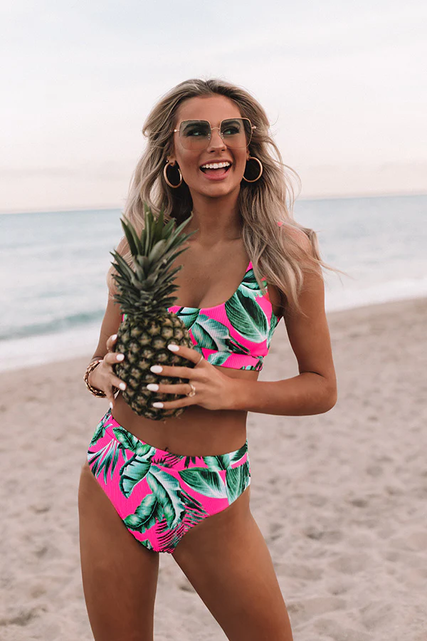 Tropical Destination High Cut Cheeky Bikini Bottoms in Hot Pink - Image 8