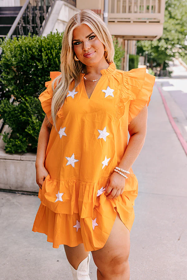 Under The Stadium Lights Ruffle Mini Dress in Orange Curves - Image 2