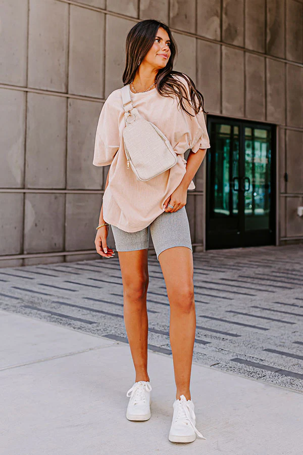 Up At Dawn High Waist Ribbed Biker Shorts In Grey