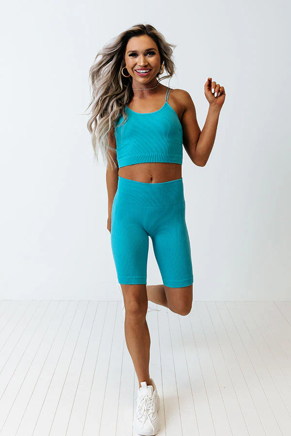Up At Dawn Ribbed Crop Tank in Turquoise - Image 14