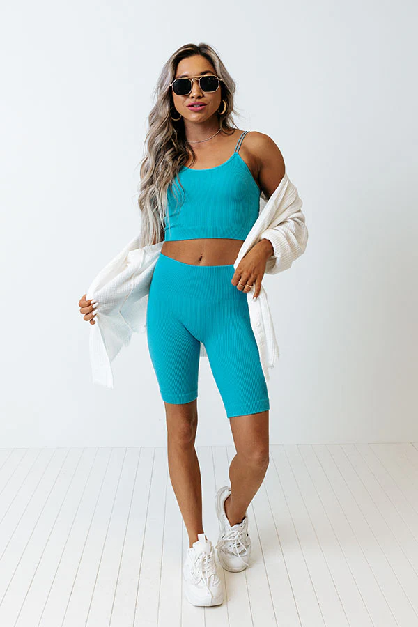 Up At Dawn Ribbed Crop Tank in Turquoise - Image 9