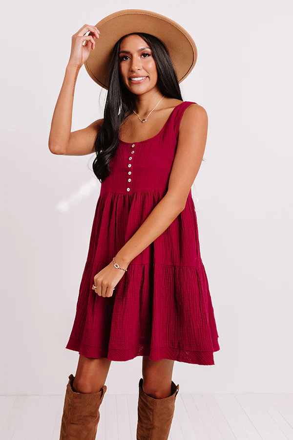 Vermont Views Babydoll Dress In Wine - Image 3