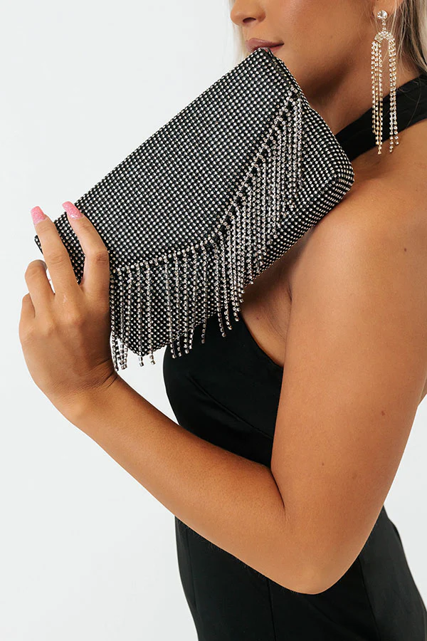 VIP Party Rhinestone Clutch In Black - Image 5