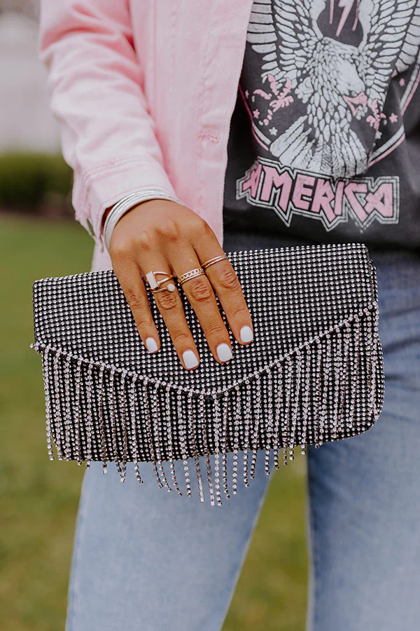 VIP Party Rhinestone Clutch In Black - Image 7