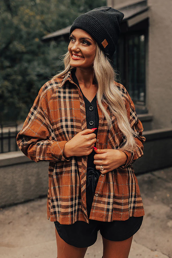Wait List Plaid Top In Dark Camel - Image 7