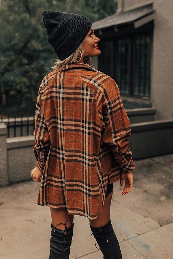 Wait List Plaid Top In Dark Camel - Image 8