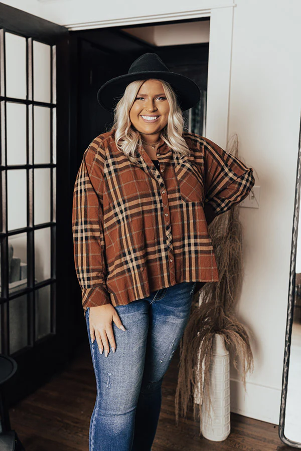 Wait List Plaid Top In Dark Camel Curves - Image 4