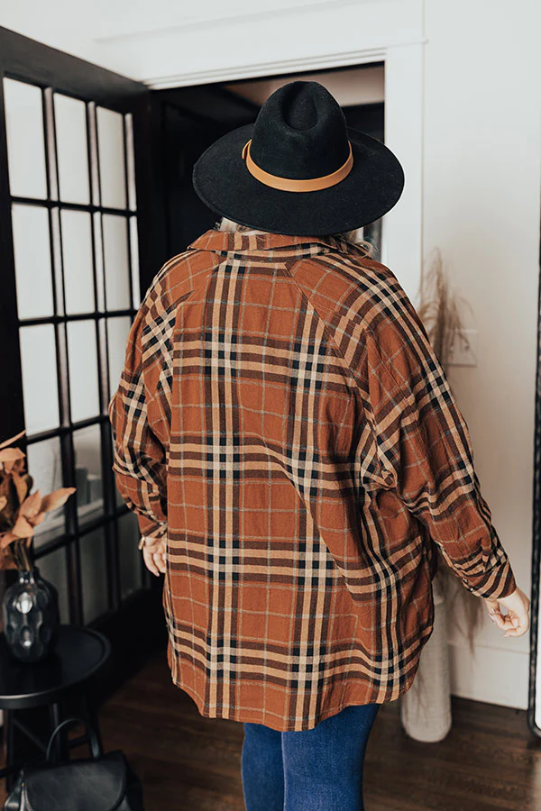 Wait List Plaid Top In Dark Camel Curves - Image 7