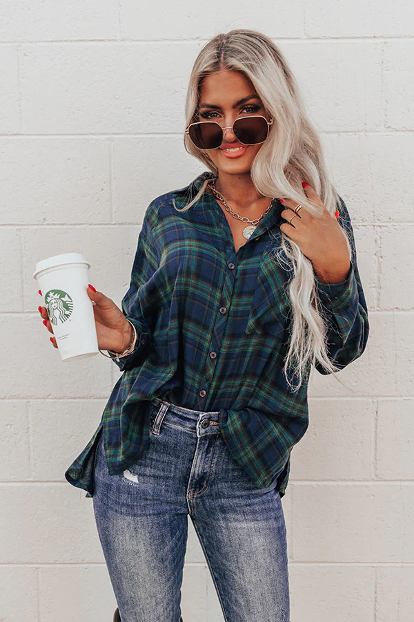 Wait List Plaid Top In Green - Image 7