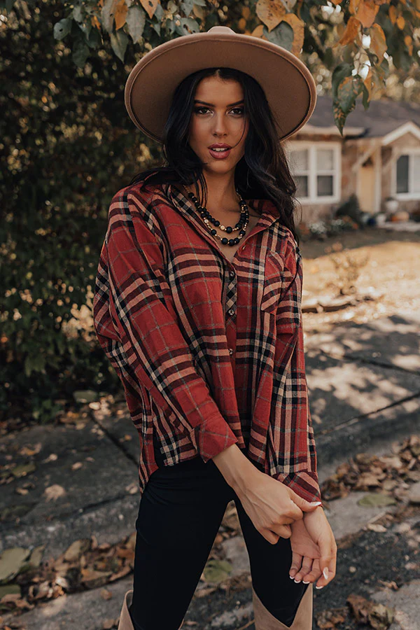 Wait List Plaid Top In Rust - Image 5