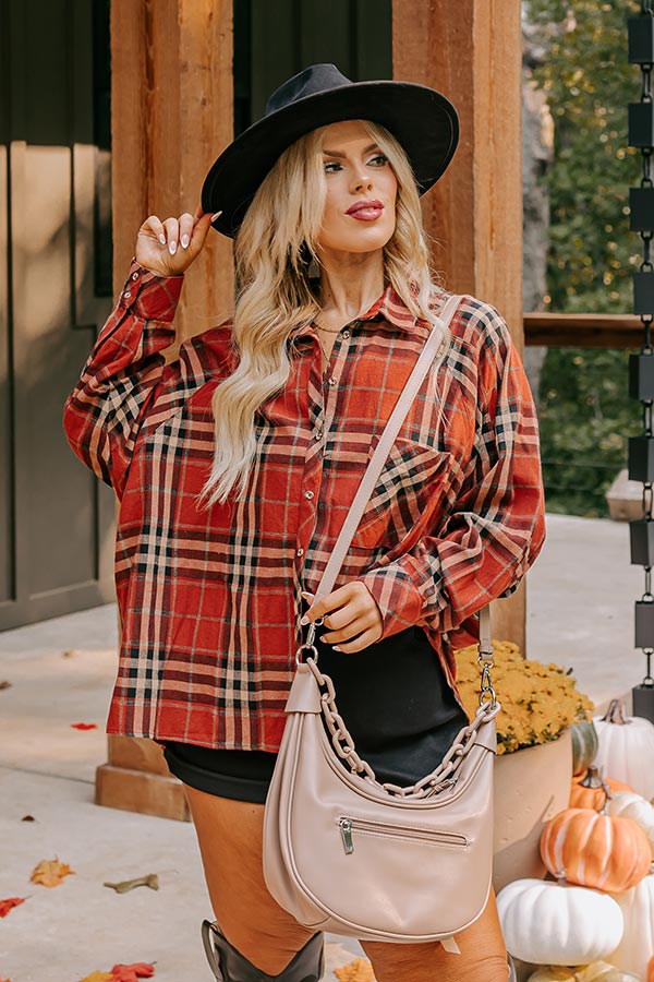 Wait List Plaid Top In Rust Curves - Image 4