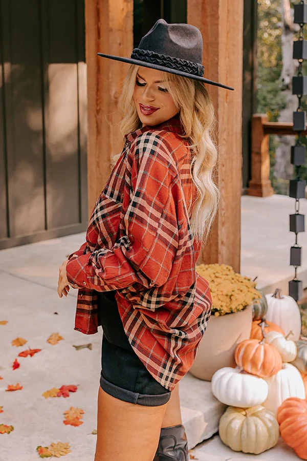 Wait List Plaid Top In Rust Curves - Image 5