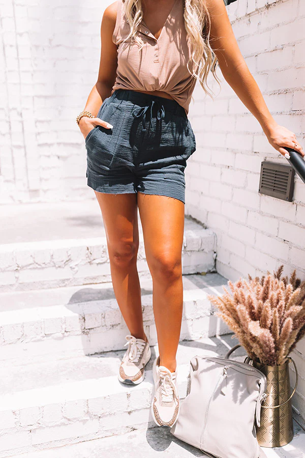 Walking In Paradise High Waist Shorts In Navy - Image 6