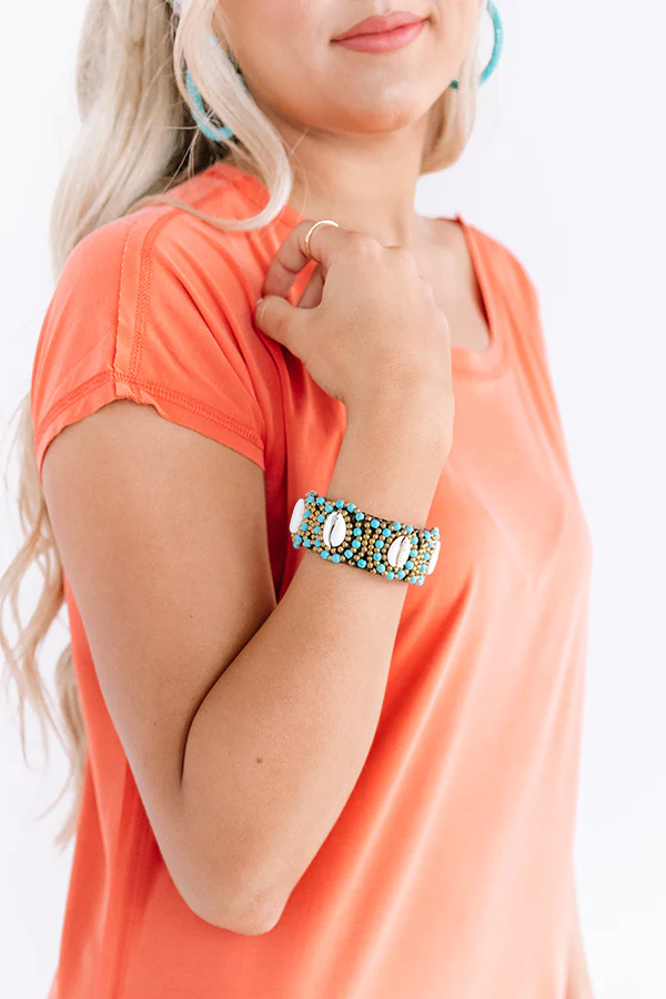 20-71 Waves In Waikiki Beaded Cuff Bracelet In Turquoise