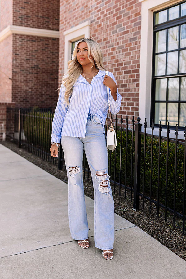 Wind In My Sails Stripe Button Up In Sky Blue - Image 5