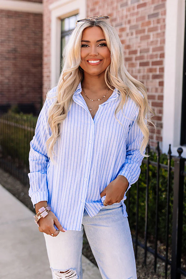 Wind In My Sails Stripe Button Up In Sky Blue - Image 7