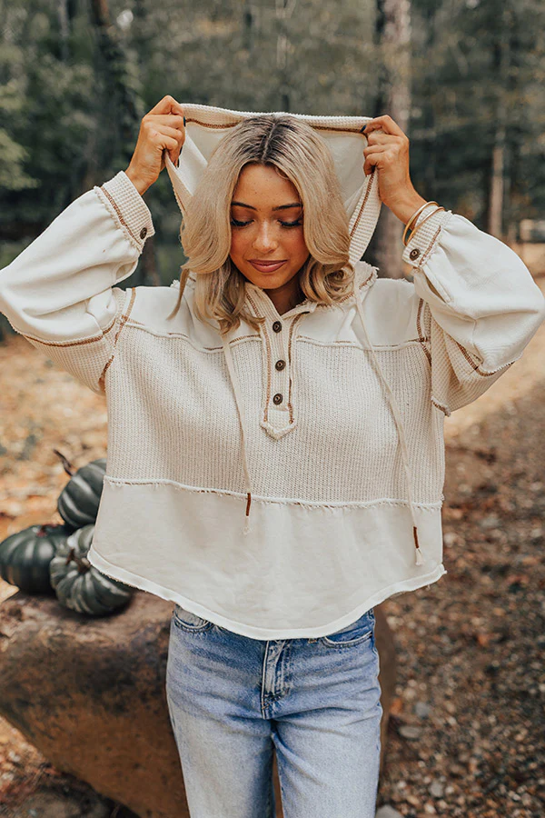 Winding Roads Knit Hoodie In Ivory - Image 4
