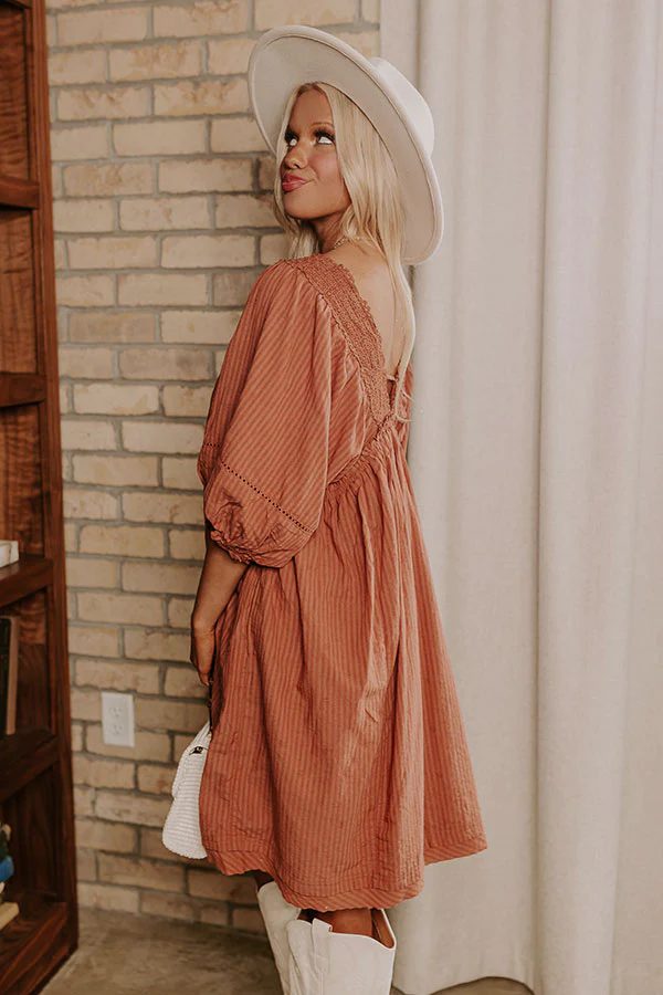 Writers Retreat Babydoll Dress In Rust - Image 3