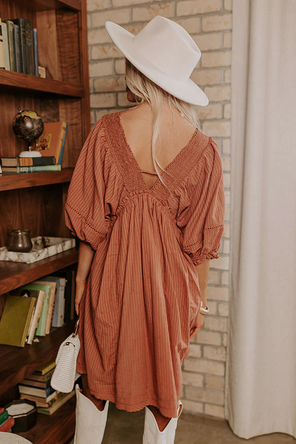 Writers Retreat Babydoll Dress In Rust - Image 4