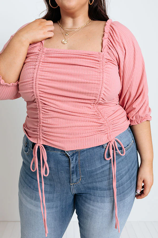 Writing Lyrics Ruched Top in Blush Curves - Image 3