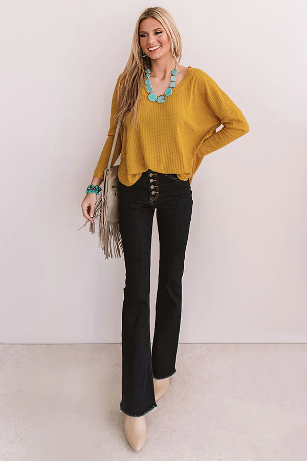 Your Dream Girl Waffle Knit Shift Top in Mustard - Image 2
