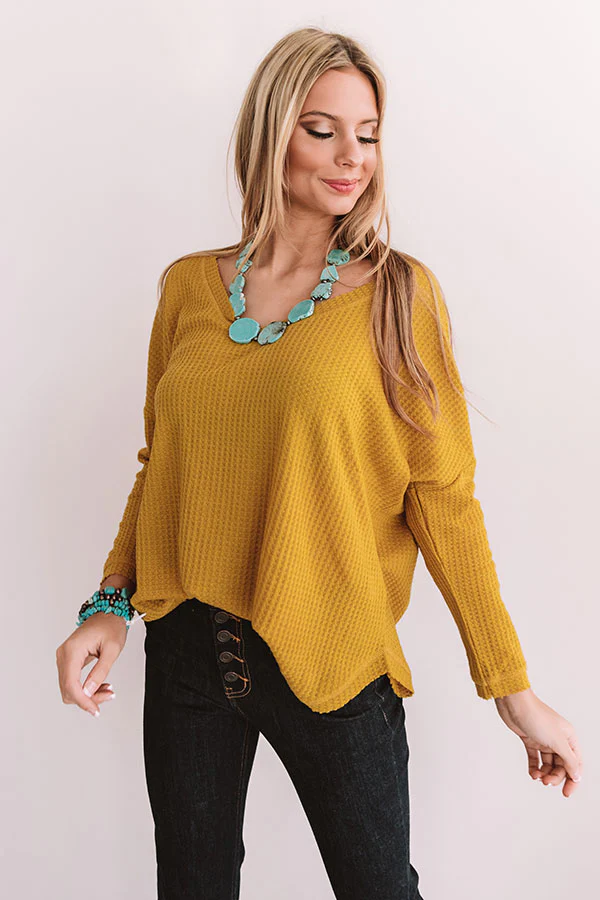Your Dream Girl Waffle Knit Shift Top in Mustard - Image 3