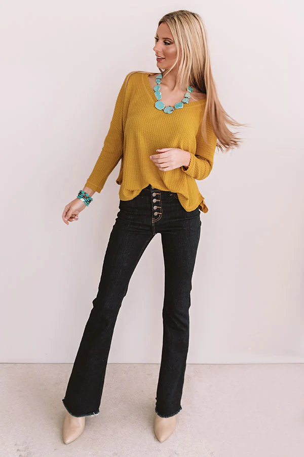 Your Dream Girl Waffle Knit Shift Top in Mustard - Image 4